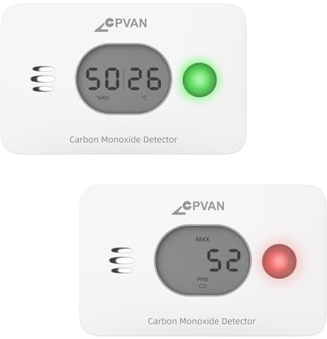 CPVAN Wireless 3-in-1 Carbon Monoxide Detector with Temperature & Humidity, Carbon Monoxide Alarms for Home Safety, CO Alarm with 10 Years Life, EN 50291, Replaceable Batteries. 2 Pack