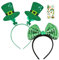 Focupaja St. Patrick's Day Zubehör Kostüm Kleeblatt Stirnband Kopfbedeckung Grüner Hut, Kleeblatt Halskette, Armband, Brille, Schnurrbärte für Irish Festival Party(3 Pcs) Schleifen Stirnband Set