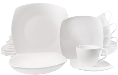 ECHTWERK 30-teiliges Kombiservice Classic Modern-Design, Elegantes weißes Geschirrset aus Porzellan mit 6 x Speiseteller, 6 x Beilagenteller, 6 x Suppenteller, 6 x Teetassen, 6 x Untertassen