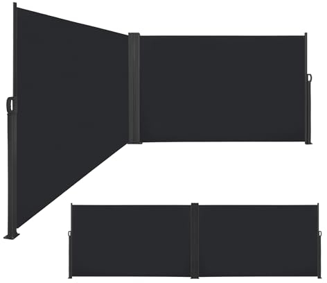 XINZI Toldo lateral extensible de aluminio de doble cara, 200 x 600 cm, con función de retracción automática, protección solar, protección visual para balcón, terraza, jardín, antracita
