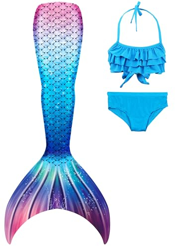 shepretty Meerjungfrau Schwanz mit Bikini-Set für Mädchen Schwimmen Kostüme Cosplay,wpM31-1,140