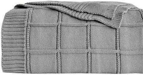 ATMOSURELY Ultraweiche, graue, karierte Überwurfdecke mit Zopfmuster, gemütlich, strukturierte Strickdecke, leicht, warm, gewebt, Campingdecke für Sofa, Bett, Couch, 127 x 152,4 cm (Grau, 127 x 152,4