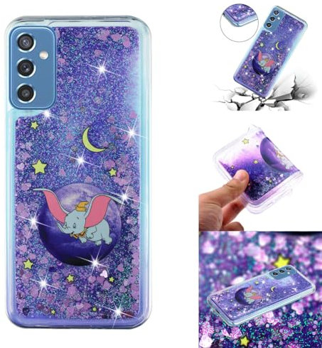 IMEIKONST Glitzer Hülle für Samsung Galaxy A55 5G, Airbag Fallschutz Treibsand Pailletten Mädchen Stoßfest Handyhülle klar Bumper Silikon Schutzhülle für Samsung A55 5G. Bling Purple Dumbo XY1