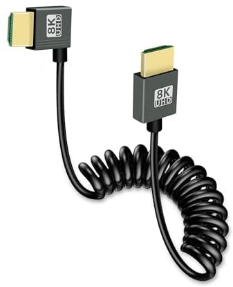 GELRHONR Câble hdmi court enroulé 8k, rallonge hdmi mâle à mâle ultra mince cordon flexible 48gbps prise en charge haute vitesse 3D 8K@60Hz pour moniteurs sur caméra, TV, Xbox series x/s (Right Angle)