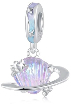 Charms Abalorio de plata esterlina 925 para pulseras Pandora, Charms de cuentas de concha de planeta, joyería para Navidad,