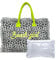 Borsa Mare Media New Leopard Maculato con Zip 100% Cotone 40x30x18cm Borsa Spiaggia (Bianco)