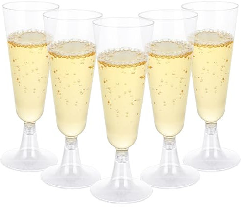 ASekected 50Pcs Plastic Champagne Flutes, 150 Ml Reusable Prosecco Glasses, Clear Crystal Wine Cocktail Cups for Parties, Weddings, Birthdays, Picnic,Cocktail, Dessert