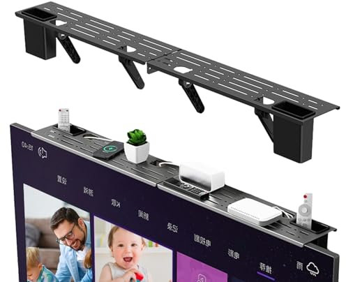 Scaffale per TV, ripiano superiore per monitor, supporto regolabile per monitor da tavolo, con installazione semplice, staffa per cavi e router, console di gioco