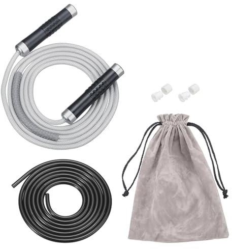 PATIKIL Cuerda de Saltar Ponderada para Fitness 1Lb Cuerda de Saltar de Velocidad 9Mm de Tela de Algodón y Cuerda de Pvc Sólido de 9Mm con Rodamiento de Bolas Giratorio Gris