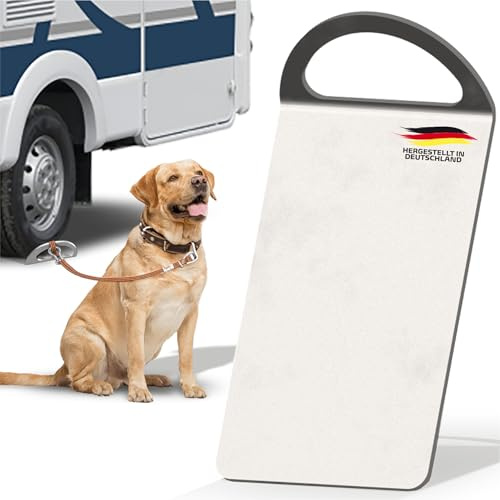 Adyloo Bodenanker für Hunde & Fahrräder – 4mm Edelstahl Auffahrplatte, Befahrbarer Anlegepflock für Camping, Wohnmobil & Auto, Rostfrei, für Große Hunde bis 80kg, Made in Germany