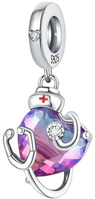 CYCUFF 925 Sterling Silber Charms für Armbänder und Charm Halsketten, Armband Anhänger Perlen Schmuck Geschenk für Familie Freunde Frauen (Krankenschwester Stethoskop Farbverlauf Herz Charms)
