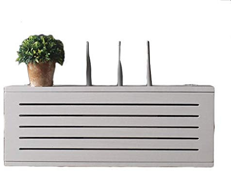 Boîte de rangement murale en bois massif blanc pour décodeur TV sans fil WiFi sans perçage (50 cm)