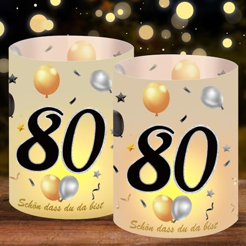 16 Windlicht Tischdeko 80 Geburtstag, Deko 80 Happy 80th Birthday Tischdekoration Mädchen Junge, 80 Jahre Happy Birthday Tischdeko Schön DASS Du Da Bist Geeignet für Teelichter oder Kerzen