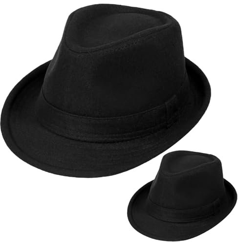 Manhattan Fedora Hut für Herren, Gangster, Trilby, Vintage-Filzhut, 2 Stück, Schwarz/Schwarz (Größe: L-XL), L/XL