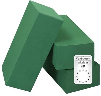VonBueren 3X Spugna per Fiori umida | Spugna per Fiori Finti e freschi | ca. 23 x 11 x 7,5 cm per Blocco | Spugna da Decorazioni | Muschio Sintetico | Prodotto in UE