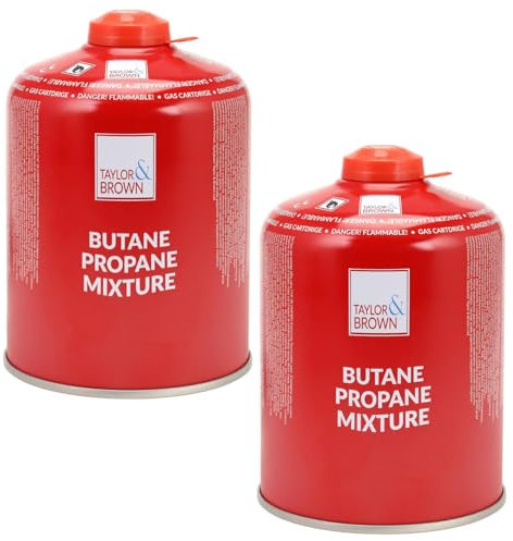 Taylor & Brown 450g Propane Butane Gas Cartridge, EN417 Resealable Valve, Performance Screw-On Camping Stove Fuel for Portable Gas Stoves, BBQ, Blowtorch & Outdoor Cooking (2)