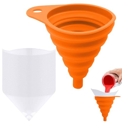 160 Pcs Paper Paint Filters - 100 Micron Filter Tips Cone Paint Strainers with 1 Pcs Silicone Funnel Paper Paint Funnel, Suitable for Car Paint, Furniture, Wood, Mechanical Paint
