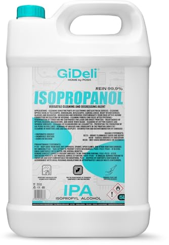 GiDeli Isopropanol 99,9% 5l - Isopropylalkohol Reiniger Hochprozentiger - Reinigungsalkohol für Elektronik, 3d Drucker zubehör, Glass, Bildschirmen und Linsen