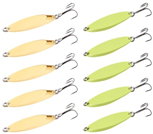 5PCS Fishing Spoons Lures, 5g Mirror-reflective Trout Spoons Lure with 3 Hooks, Metal Spinner Baits for Freshwater Saltwater, Gold| Spoon Lure