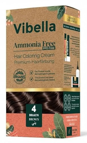 Vibella Haarfärbecreme Nr. 4 Braun – Premium-Haarfärbung ohne Ammoniak, Strahlende Farbbrillanz & zuverlässige Grauabdeckung, Mit Pflegeölen & Keratin