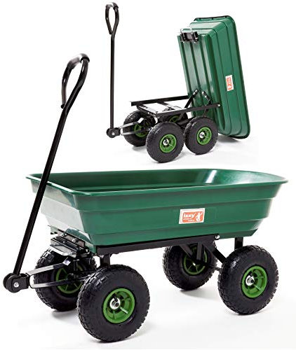 Izzy Hochleistungs-Kipp-Gartenwagen mit 75 l Fassungsvermögen und Luftreifen – 300 kg Tragkraft – Transportwagen für Holz, Erde, Torf, Blätter und Werkzeuge - 109 x 50 x 95 cm