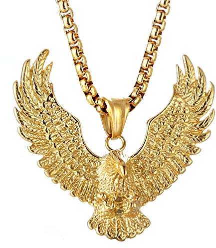 Beydodo Kette Herren Edelstahl mit Anhänger Adler, Halskette Personalisiert Hip Hop Kette Gold 60CM für Männer Jungs