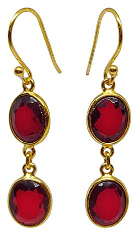 Rote Granat Oval Form Edelstein Tropfen Baumeln Ohrringe für Damen Vergoldet 925 Sterling Silber Mode Designer Schmuck Handgefertigt von Handwerker Länge: 4,5 Cm