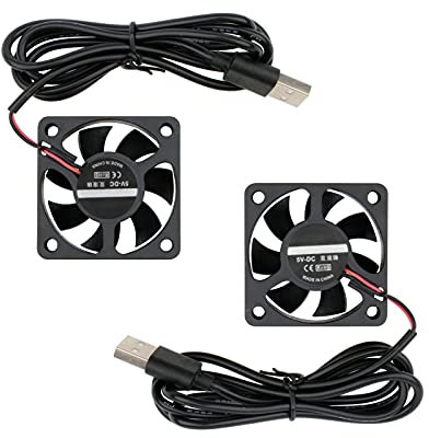 Rowiz 2pcs DC 5V Case Fan Ball Bearing 3-Wire with USB Port Cooling Fan 50mm Heatsink for CPU TV Box Router, 50×50×15mm