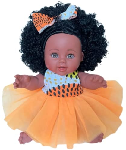 Color Toys Afrikanische Schwarze Puppe für Kinder / 30 cm, Geschenk zu Weihnachten oder zum Geburtstag, Baby Afro mit lockigem Haar (Muna)