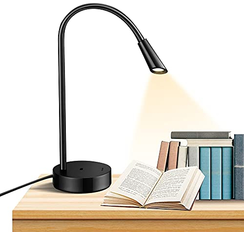 Licchily Lampe de bureau à LED, lampe de bureau à col de cygne en silicone flexible, lampe de table pour la lecture avec port de chargement USB, 180LM/3000K/3W/100-240V