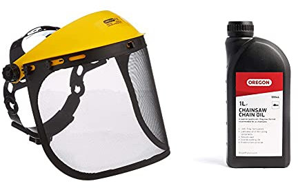 Oregon Browguard and Steel Mesh Visor Combination, Adjustable Safety Face Shield & OREGON Chainsaw Chain and Guide Bar Oil, 1 Litre Bottle (90844)
