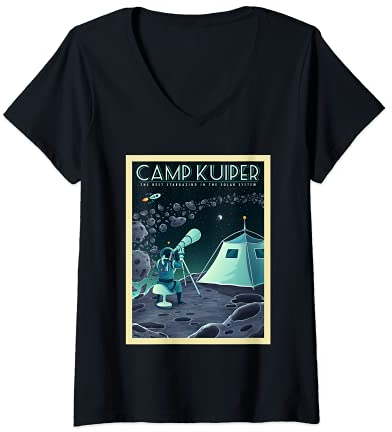 Damen Retro Space Tourismus Camp Kuiper Gürtel Camping Sternenbeobachtung T-Shirt mit V-Ausschnitt