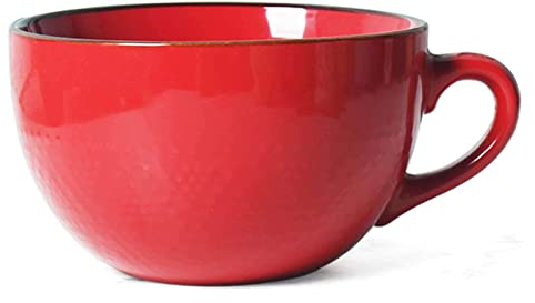 Yi Chen 700ml Keramik Suppentassen Frühstückstasse Mit Henkel,Breit Groß Kaffee Tassen Mikrowelle Getreide Suppenschüsseln Für Milch Cappuccino Haferflocken-rot-ohne Deckel