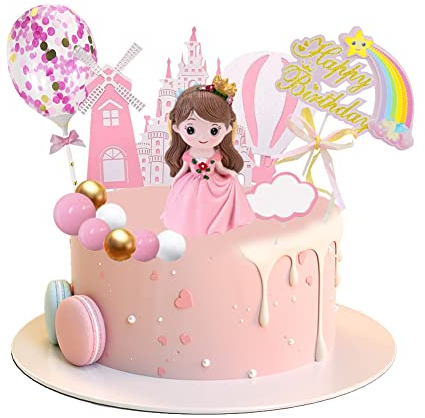Princess cake decoration,14Pcs Princess Figurines,Girl Birthday Cake Decoration,With white feathers for Girls Kids Baby Shower Cake Decoration Wedding Birthday Party Decorations