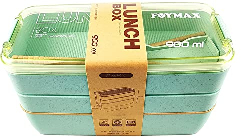 FOYMAX Lonchera Bento para adultos, cajas Bento japonesas | Lonchera reutilizable con 3 compartimentos y juego de cubiertos, a prueba de fugas, apta para microondas y lavavajillas