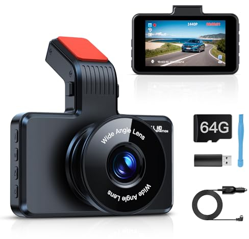 Range Tour Dashcam Coche Delantero con Tarjeta SD 64G, 1080P FHD 3 Cámara integrada para Coche, Dashcam Auto con Gran Angular de 170°, visión Nocturna, WDR, grabación en Bucle