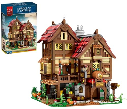Auforua Mittelalterliche Taverne Modellbausatz, 2831 Teile Groß Modular Klemmbausteine Mittelalter Haus Gebäude Set, Klemmbausteine Mittelalterliche Bausteine Bausatz