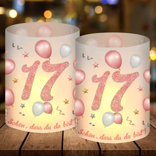 12 Photophores Décoratifs Anniversaire pour 17 Ans, Décoration de Table 17ans Happy Birthday, Deco Anniversaire 17 Ans Femme Homme pour Lumières de thé et Bougies