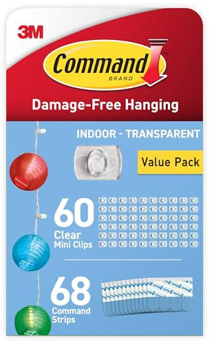 Command decorazioni trasparenti, CL026-60, 60 clip + 68 strisce/Confezione, mini