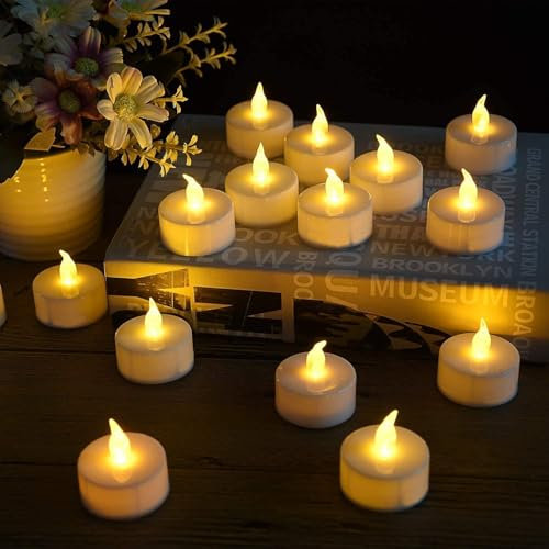 Yozexin 24 Pack Tea Lights Candles, Led Tea Lights, Battery Tea Lights, Electric Flickering Battery Operated Led Candles Tea Lights for Home, Room, Table, Halloween Decorations, Christmas Decoration