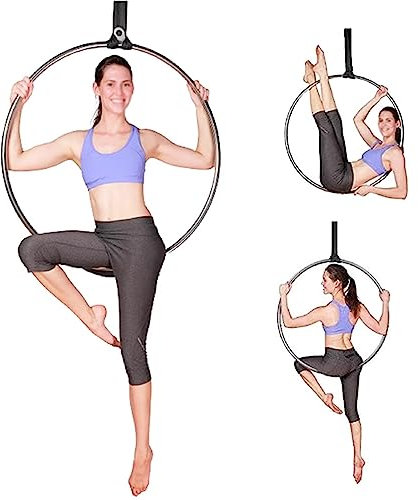 WQZzjm Aerial Hoop Drehbarer Yoga-Ring für Kinder und Erwachsene, Single Point Circus Ring/Hoop - Heim-Fitnessgerät, Aerial Ring Set aus Stahl mit Zubehör (Durchmesser 100 cm)