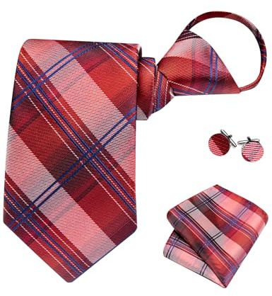 Hi-Tie cravates pour hommes, Rouge/bleu/carreaux, M
