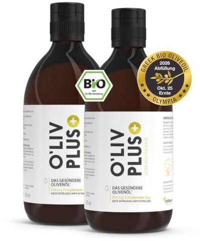 Das Olivenöl mit Gesundheitswert – extra hoher Polyphenol-Gehalt 950 mg/kg – Bio-Qualität – nur 1 Esslöffel/Tag – Oliv PLUS – 1000 ml – 100 Portionen (1000 ml)