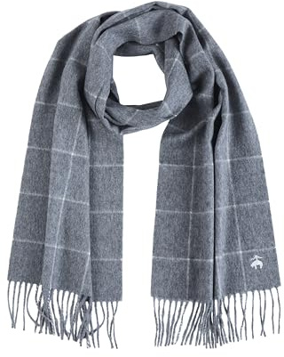 Brooks Brothers Wool and Cashmere Woven Patterned Scarf with Twisted Fringe - Men's Luxury Winter Scarf, 66-inches x 12-inches, Charcoal Windowpane Plaid