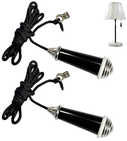 Pull Cord Handle, 2Pcs Pull Cord Light Switch Bathroom, Ceramic Bathroom Light Pull Cord with 2Pcs 1.5M Black Nylon Extension for Toilet Light Ceiling Fan Switch (Black)