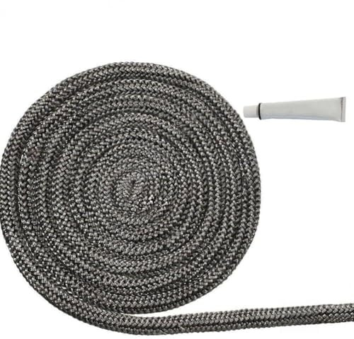6 mm bis 25 mm Holzofentürdichtungsseil Dichtungsseil für Kaminofen, Fiberglas, hochtemperaturbeständig bis 550 °C, 300 cm Länge, mit Hochtemperaturkleber und 4 Aufklebern, Grau