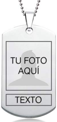 TusPlacas Colgante Hombre con Foto o Texto Personalizados - Chapa Acero Inoxidable Grabada - Colgante Foto Estilo Chapas Militares - Incluye Bolsita de Regalo y Cadena de Acero de Bolitas