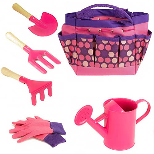 YunNasi Children’s Gardening Tools Set of 6 Outdoor Garden Toys for Kids (Pink)