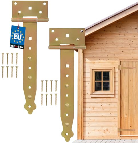 KOTARBAU® Kreuzgehänge 250 mm, T Scharniere, Ladenband, 2er Set | Gartentor Scharnier, Türscharniere für Holztüren, Schwerlast Scharniere, galvanisch verzinkter Stahl, Gold