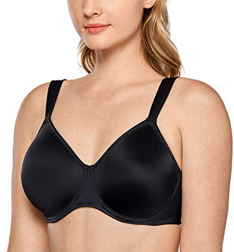 Delimira Women's Non-Padded Minimiser Bras Full Coverage Seamless Underwire Plus Size Smooth T Shirt Bra Black 36C